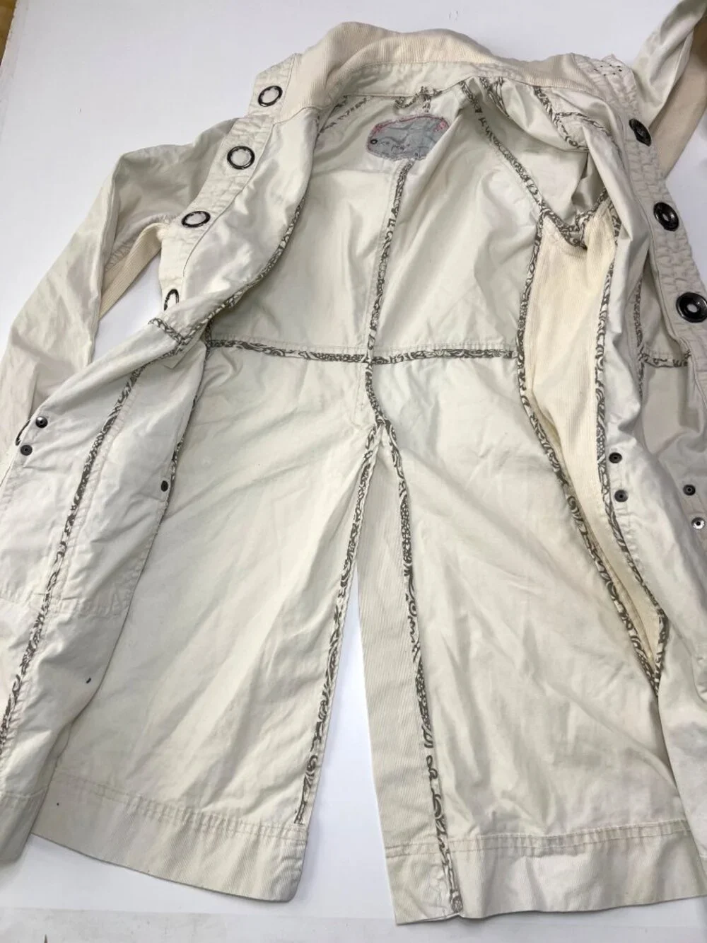 Free People Ivory Button-Up Long Cotton Jacket Womens Size Small